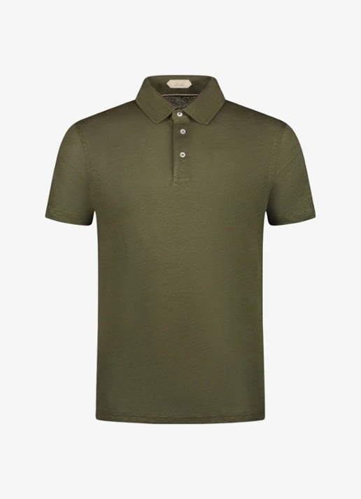 Aurélien Regular fit polo van linnen - voorkant 4 olive-300