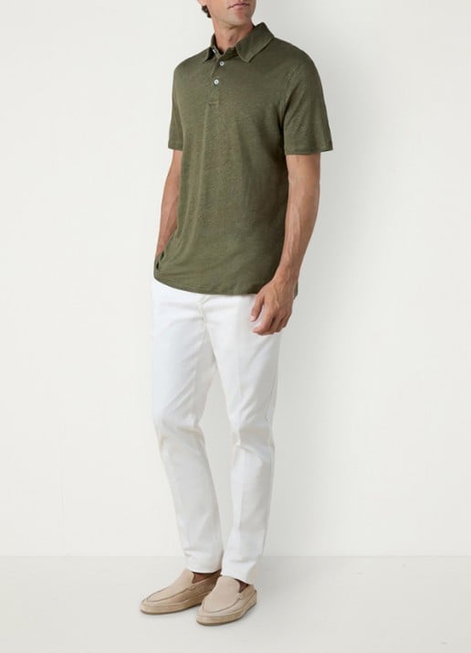 Aurélien Regular fit polo van linnen - voorkant 5 olive-300