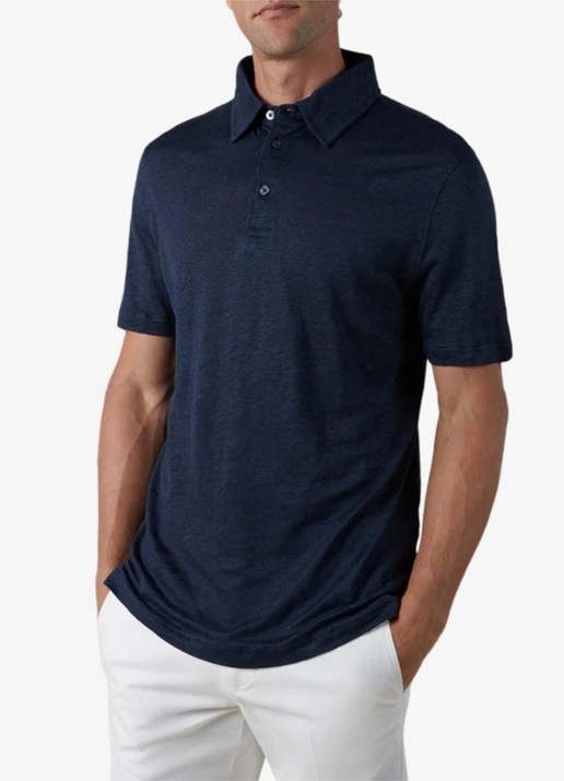 Aurélien Regular fit polo van linnen - detail navy-410