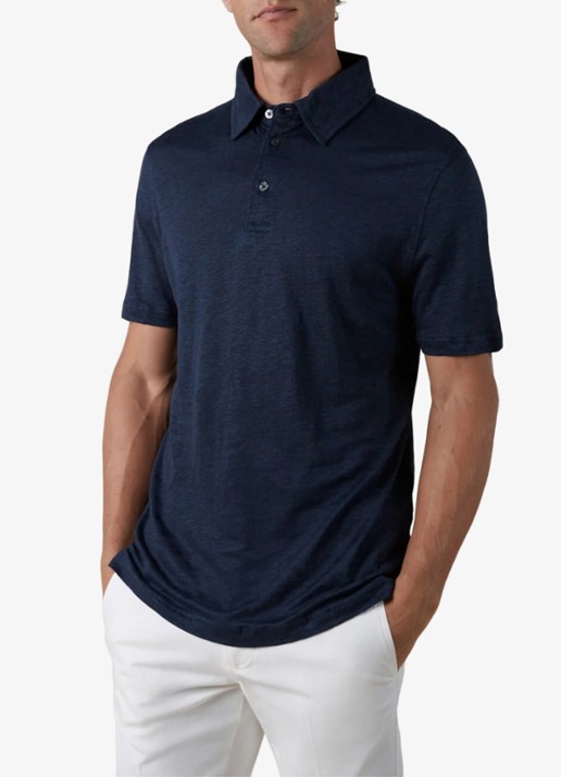 Aurélien Regular fit polo van linnen - detail 2 navy-410