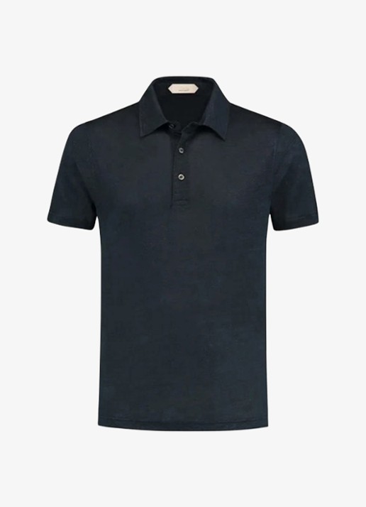 Aurélien Regular fit polo van linnen - voorkant 4 navy-410