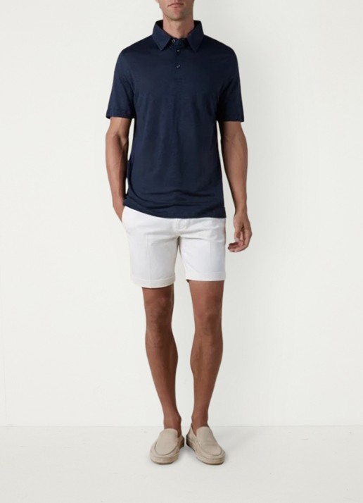Aurélien Regular fit polo van linnen - voorkant 5 navy-410