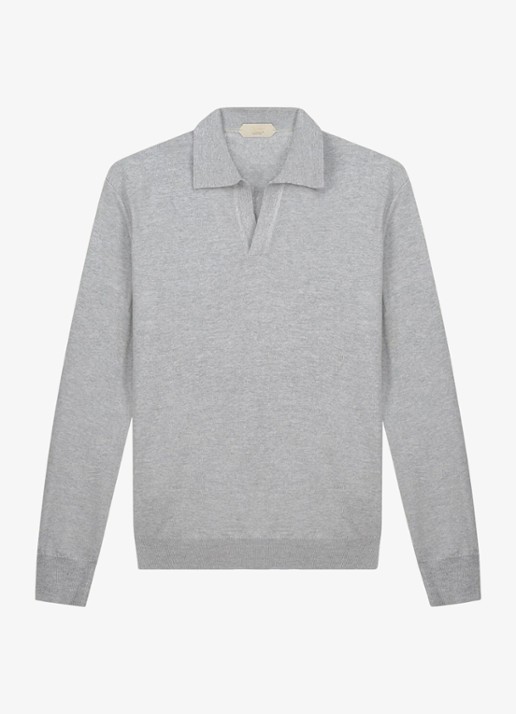 Aurélien Regular fit polo van merino wol - voorkant 4 light grey-50