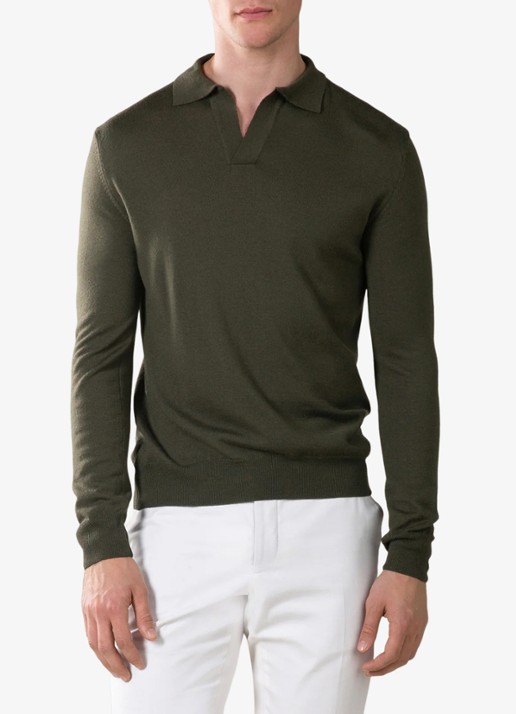 Aurélien Regular fit polo van merino wol - detail 2 olijfgroen