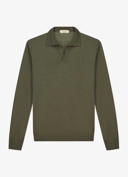 Aurélien Regular fit polo van merino wol - voorkant olijfgroen
