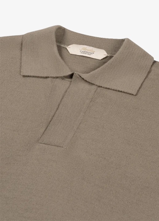 Aurélien Regular fit polo van merino wol - detail 2 taupe-900
