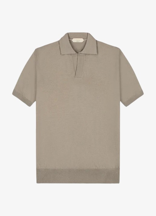 Aurélien Regular fit polo van merino wol - voorkant taupe-900