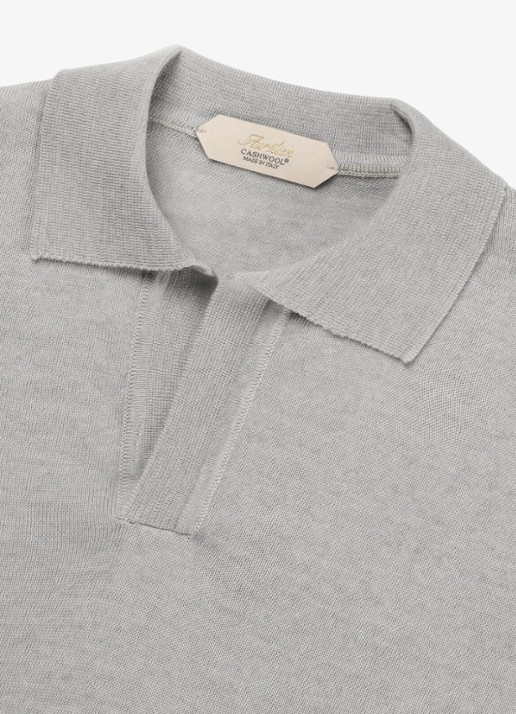 Aurélien Regular fit polo van merino wol - detail 3 light grey-50