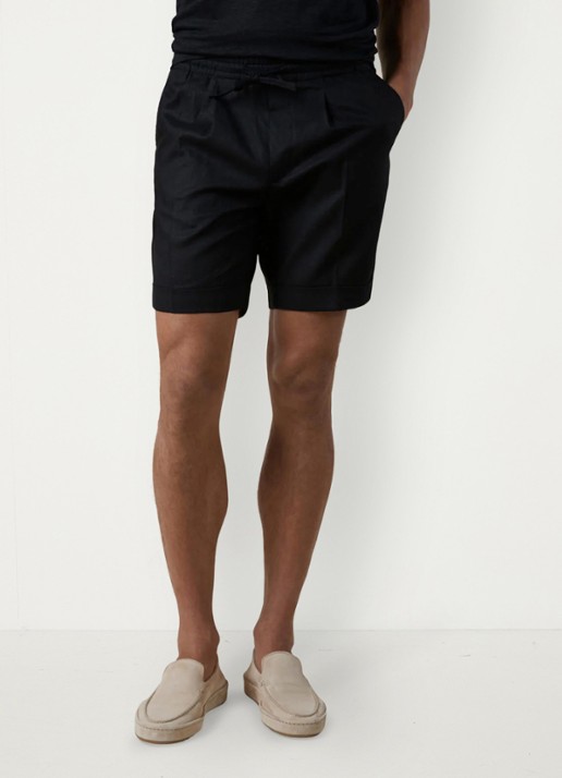 Aurélien Straight fit korte broek van linnen met steekzakken - detail black-1