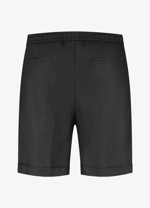 Aurélien Straight fit korte broek van linnen met steekzakken - detail 2 black-1