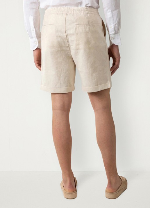 Aurélien Straight fit korte broek van linnen met steekzakken - achterkant 3 beige-260