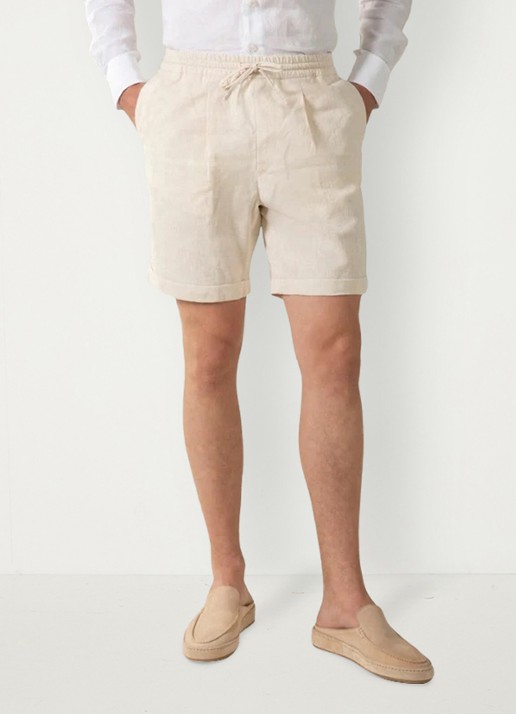 Aurélien Straight fit korte broek van linnen met steekzakken - detail beige-260