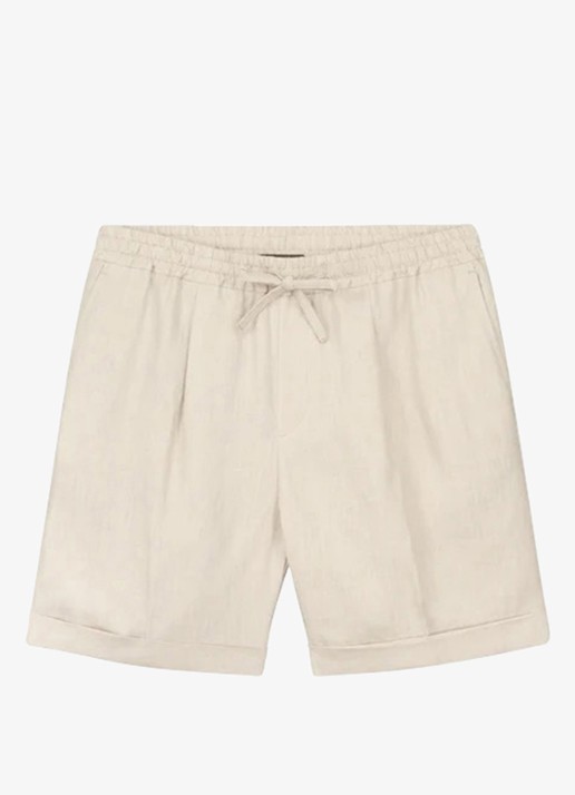 Aurélien Straight fit korte broek van linnen met steekzakken - voorkant 4 beige-260