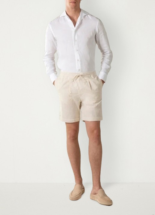 Aurélien Straight fit korte broek van linnen met steekzakken - voorkant 5 beige-260