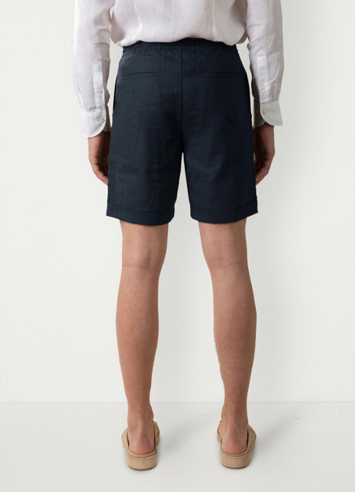 Aurélien Straight fit korte broek van linnen met steekzakken - achterkant 4 dark beige-251 / beige