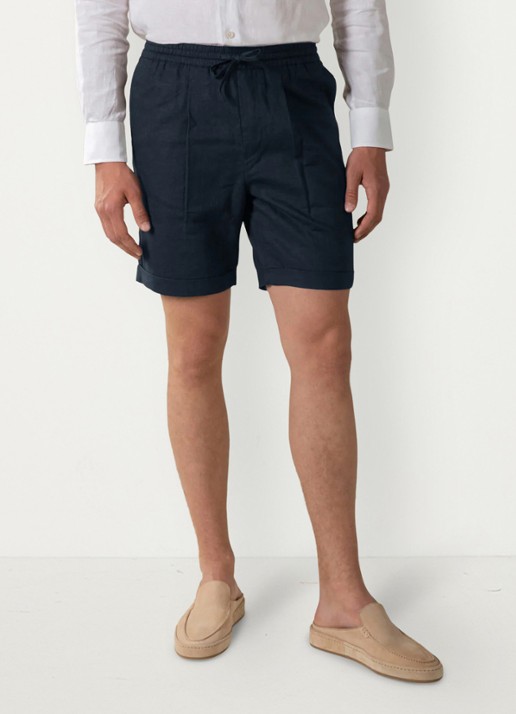Aurélien Straight fit korte broek van linnen met steekzakken - detail dark beige-251 / beige