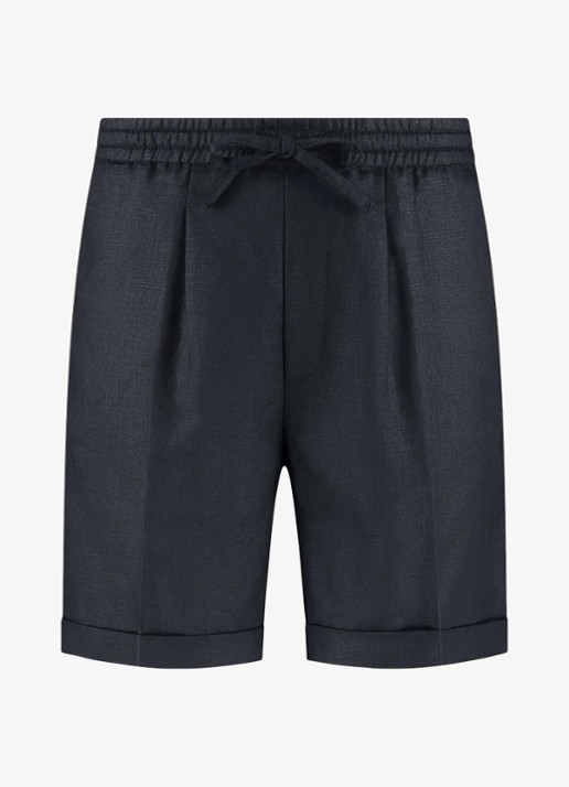 Aurélien Straight fit korte broek van linnen met steekzakken - voorkant 3 dark beige-251 / beige
