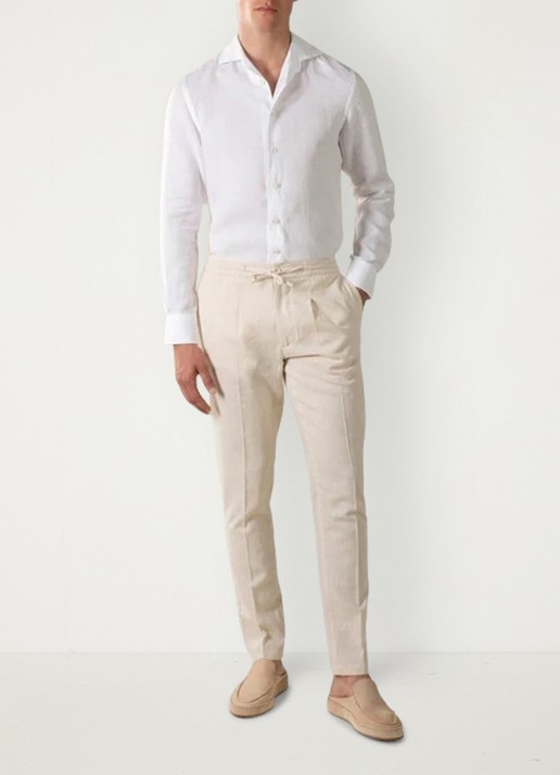 Aurélien Straight fit pantalon van linnen - voorkant 2 beige-260