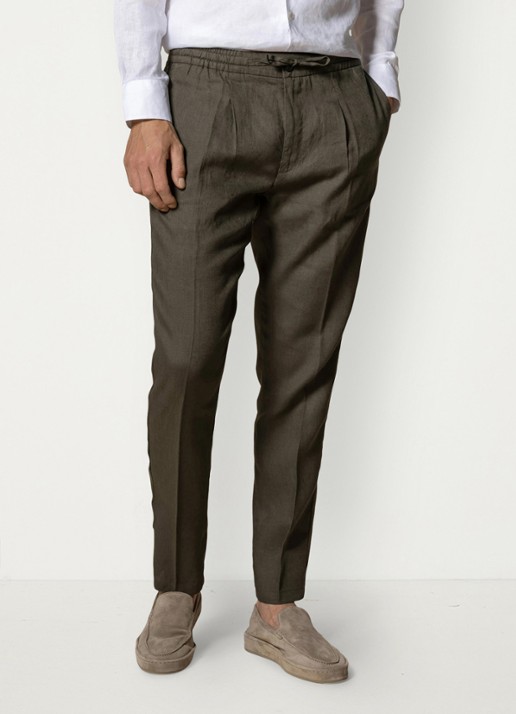 Aurélien Straight fit pantalon van linnen - detail baby blue-452 / lichtblauw