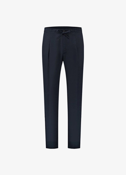 Aurélien Straight fit pantalon van linnen - voorkant 4 navy-410