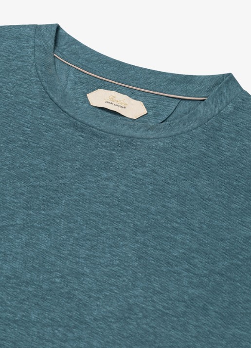 Aurélien T-shirt van linnen - detail 2 petrol-460 / blauw
