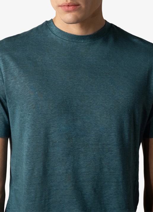 Aurélien T-shirt van linnen - detail 3 petrol-460 / blauw