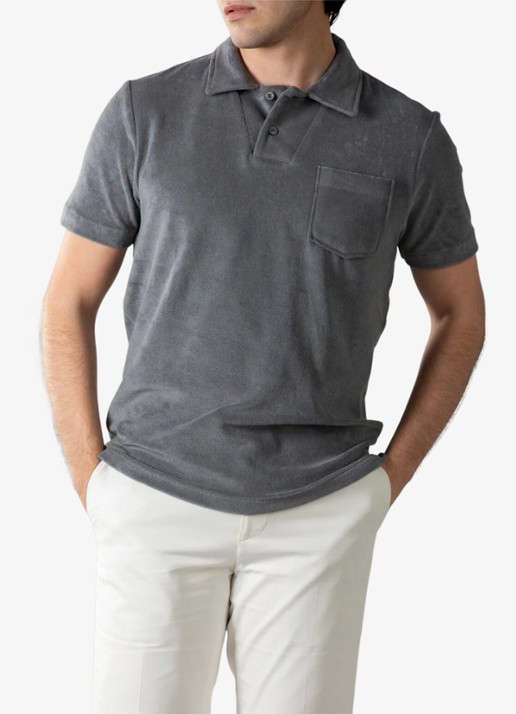 Aurélien Terry regular fit polo van badstof - detail chocolate-201 / bruin