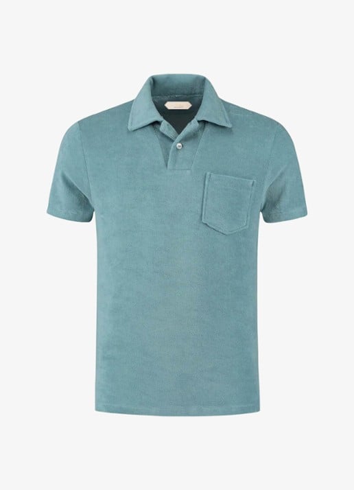 Aurélien Terry regular fit polo van badstof - voorkant 3 petrol-460 / blauw