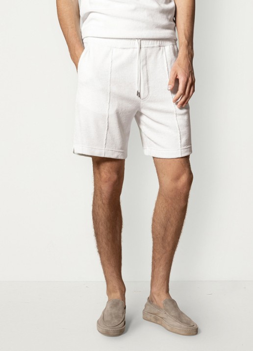 Aurélien Terry straight fit korte broek van badstof - detail petrol-460 / blauw