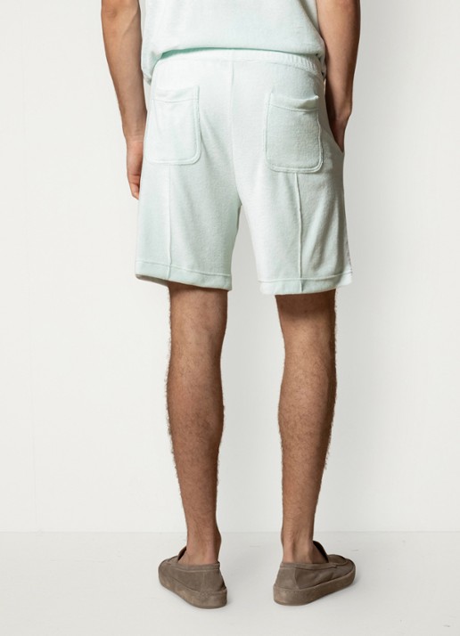 Aurélien Terry straight fit korte broek van badstof - achterkant light aqua-456