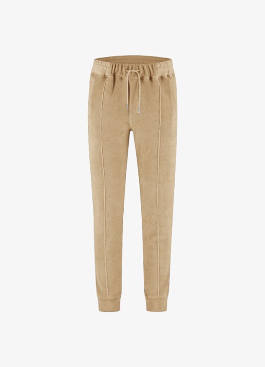 Aurélien Terry tapered fit pantalon van badstof - voorkant beige