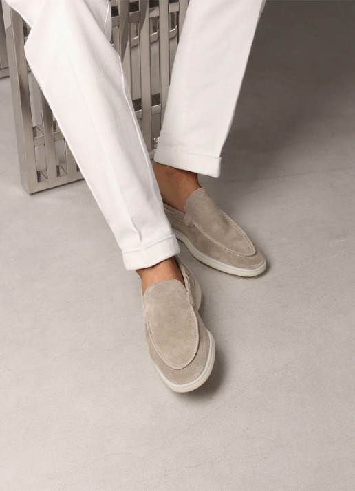 Aurélien Yacht loafer van suède - voorkant 5 light grey-50 / grijs
