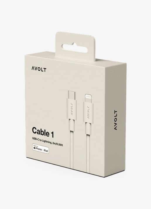 Avolt USB-C to Lightning oplaadkabel 60W - 2 meter - detail zand