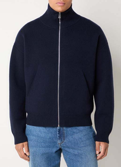Axel Arigato Fijngebreid vest in wolblend met opstaande kraag - detail 4 donkerblauw