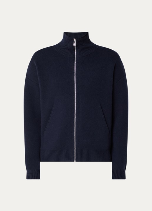 Axel Arigato Fijngebreid vest in wolblend met opstaande kraag - voorkant 2 donkerblauw
