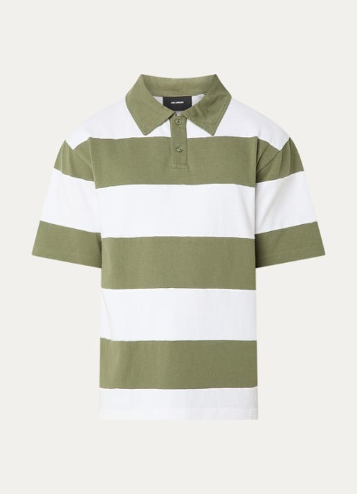 Axel Arigato Regular fit polo met streepprint - voorkant legergroen