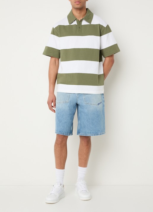 Axel Arigato Regular fit polo met streepprint - voorkant 2 legergroen