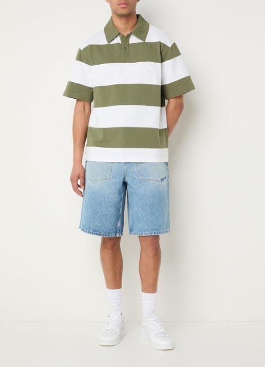 Axel Arigato Wide fit korte broek van denim met lichte wassing - voorkant 4 indigo