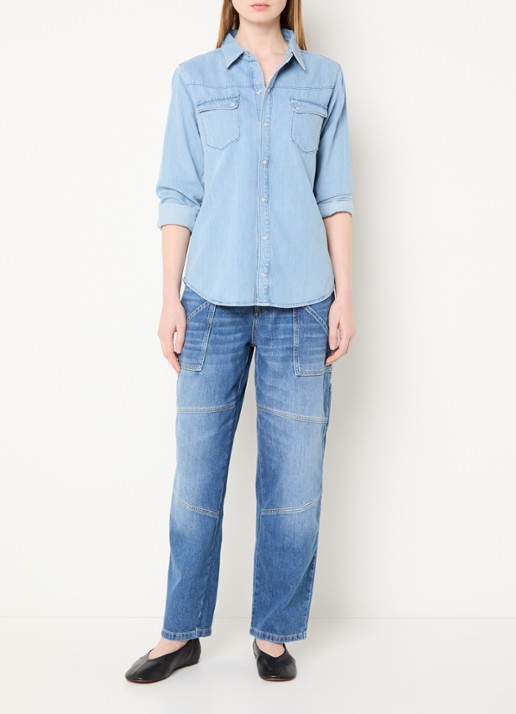 ba&sh Adali blouse van denim  - voorkant 2 lichtblauw