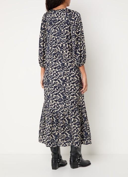 ba&sh Agatha midi tuniekjurk met print  - achterkant donkerblauw