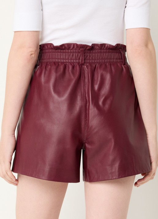 ba&sh Aglae high waist wide fit korte broek van lamsleer - achterkant 4 bordeauxrood