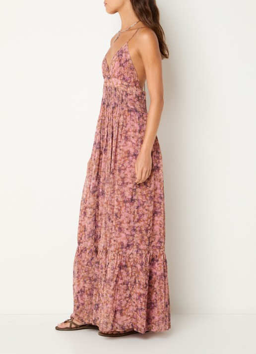 ba&sh Agnes maxi jurk met bloemenprint - achterkant 4 oudroze