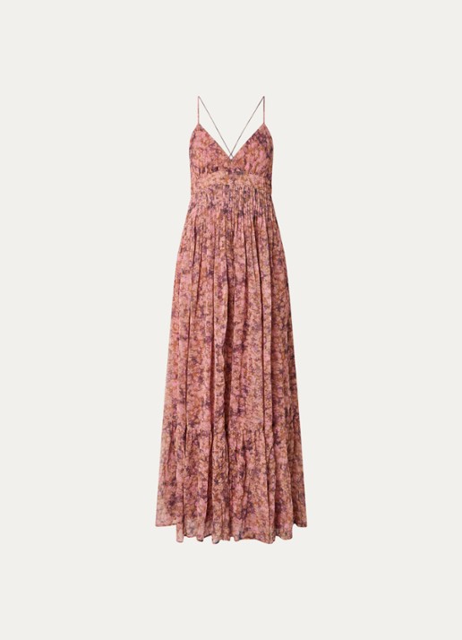 ba&sh Agnes maxi jurk met bloemenprint - voorkant oudroze