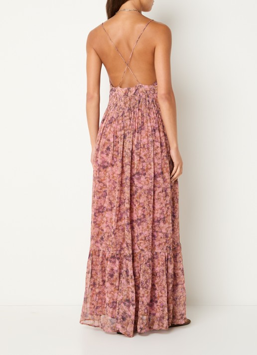ba&sh Agnes maxi jurk met bloemenprint - voorkant 2 oudroze