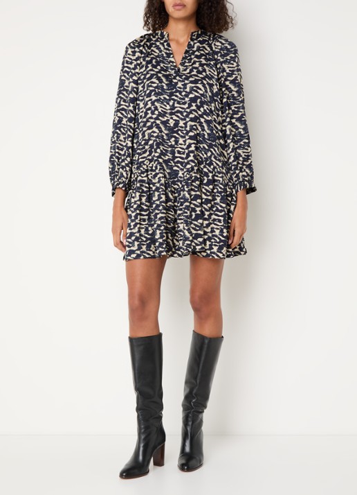 ba&sh Aisha mini tuniekjurk met print - voorkant 2 donkerblauw
