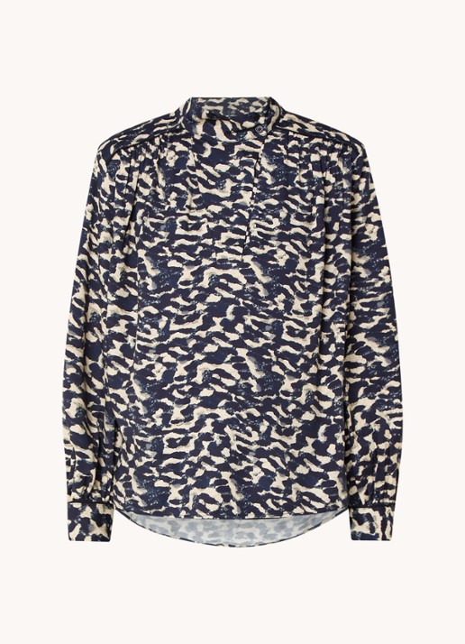 ba&sh Alejandro tuniek met print - voorkant 3 donkerblauw