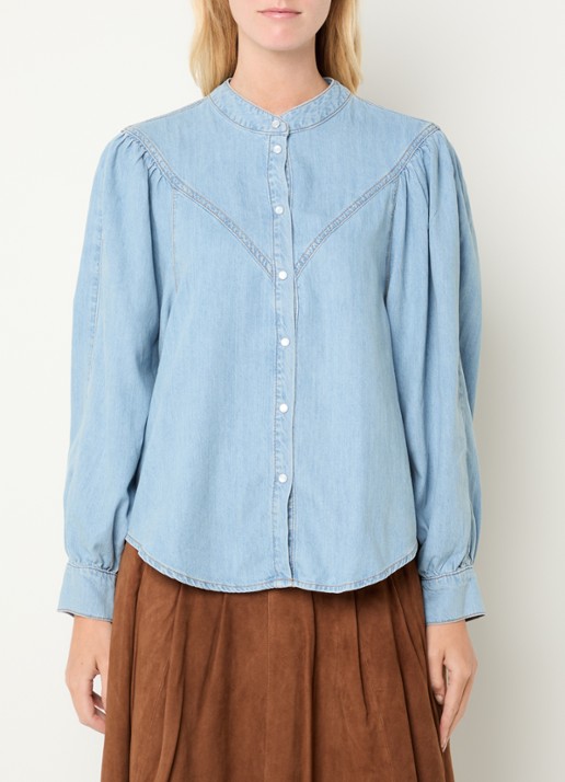 ba&sh Alino blouse van chambray met pofmouw - detail 3 indigo