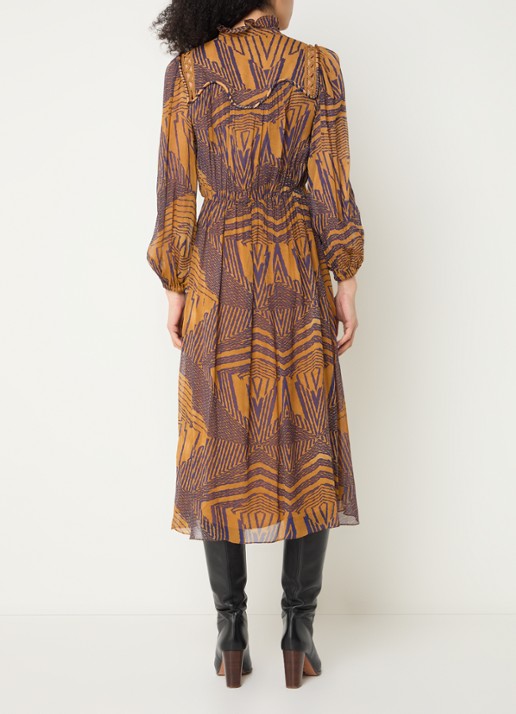 ba&sh Antal midi tuniek jurk met V-hals en print - achterkant cognac