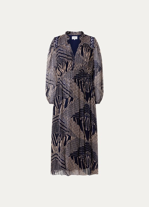 ba&sh Antal midi tuniek jurk met V-hals en print - voorkant 3 donkerblauw