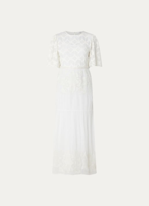 ba&sh Aphrodite maxi jurk met borduring - voorkant 2 wit